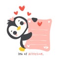 Cute penguin Valentine with love mail cartoon drawing, Kawaii animal character illustration