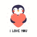 Cute penguin Valentines day card Royalty Free Stock Photo