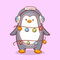Cute penguin wearing ear warmers
