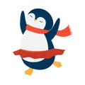 Cute penguin dancing. Raster illustration in flat cartoon style Royalty Free Stock Photo