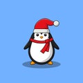 Cute Penguin Wearing Scarf and Hat Cartoon Vector Icon Illustration. Animal Winter Icon Concept Isolated Premium Vector. Flat Royalty Free Stock Photo