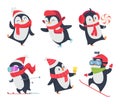 Cute penguins. Cartoon characters baby sweet wild winter snow animals pose vector isolated Royalty Free Stock Photo