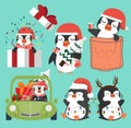 Cute penguins cartoon Christmas set Royalty Free Stock Photo