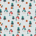 Cute penguins and Christmas gift seamless pattern.