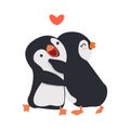 Cute  Penguins Couple hug with heart Royalty Free Stock Photo
