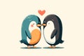 Cute penguins couple in love animal valentine day card invitation background Royalty Free Stock Photo