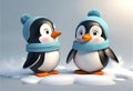 cute penguins couple on Winter landscape Generative AI
