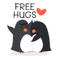 Cute  Penguins happy Couple hug cartoon concept Royalty Free Stock Photo