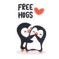 Cute Penguins happy Couple hug vector