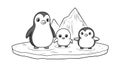 Cute Penguin Family on Ice Floe with Snow Mountains Royalty Free Stock Photo