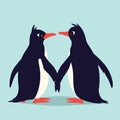 Cute penguins in love. Family of birds holding their wings and looking at each other. Colorful vector illustration in Royalty Free Stock Photo