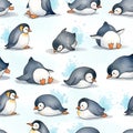 Cute Penguins Seamless Pattern on White Background Royalty Free Stock Photo