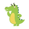 Cute Pensive Crocodile, Funny Alligator Predator Green Animal Character Cartoon Style Vector Illustration