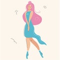 Cute pensive girl with pink hair. Beautiful modest woman showing gestures vector illustration. Modern fashion character Royalty Free Stock Photo