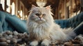 Cute Persian White Big Cat Lying on Sofa AI Generative