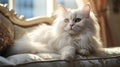 Cute Persian White Big Cat Lying on Sofa AI Generative