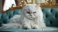 Cute Persian White Big Cat Lying on Sofa AI Generative