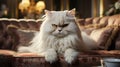 Cute Persian White Big Cat Lying on Sofa AI Generative