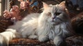 Cute Persian White Big Cat Lying on Sofa AI Generative