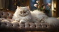 Cute Persian White Big Cat Lying on Sofa AI Generative