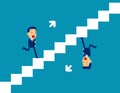 Cute person running up and down stairs. Competition people concept, Flat cartoon style design