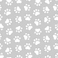 Cute pet prints seamless pattern. Paw background for pets, dog or cat. Foot puppy. Black silhouette shape paw. Footprint pet. Anim