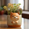 Cute Pet Shampoo Flowerpot: Handmade Glazed China Design With Exquisite Detail Royalty Free Stock Photo