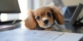 A cute pet with a vets hands and pet insurance paperwork in the foreground, concept of Animal healthcare, created with