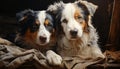 Cute pets sitting together, looking at camera with loyalty and love generated by AI