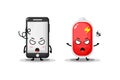 Cute phone and battery with angry expressions