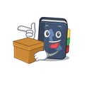 Cute phone book cartoon character having a box