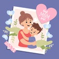 Cute photograph from happy woman mother with her son. Holiday postcard Mother's confession and congratulations Royalty Free Stock Photo