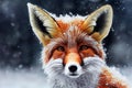 Cute photorealistic 3d render fox portrait in a frozen winter forest Generative AI illustration