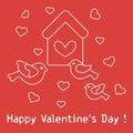 Birds, birdhouse and hearts. Valentine's Day.