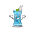 A cute picture of grinning blue hawai cocktail caricature character