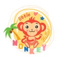 Cute Picture For Kids. T-Shirt Design. Cute Monkey For Shirt. Little Monkey Calms.