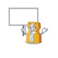 A cute picture of pencil sharpener cute cartoon character bring a board Royalty Free Stock Photo