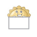 A cute picture of pierogi grinning with board