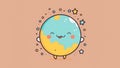 Cute picture of a planet . Cartoon happy little drawn characters