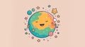 Cute picture of a planetary system . Cartoon happy baby drawn characters