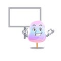 A cute picture of rainbow cotton candy mascot design with a board