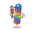 A cute picture of rainbow ice cream working as a Plumber