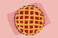 Cute pie illustration. Crostata cake drawing with jelly over a table cloth