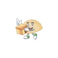 Cute pierogi cartoon character having a box