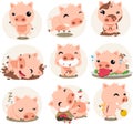 Cute Pig in action set