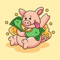 Cute Pig Bring Money Vector Icon Illustration. Animal Mascot Cartoon Character with Cute Pose Royalty Free Stock Photo
