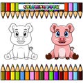 Cute pig cartoon sitting for coloring Royalty Free Stock Photo