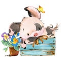 Cute pig. cartoon watercolor animal illustration. Royalty Free Stock Photo