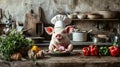 Cute Pig Chef Preparing Fresh Ingredients in Rustic Kitchen Setting Royalty Free Stock Photo
