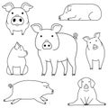 Cute and simple pig doodle drawing set Royalty Free Stock Photo